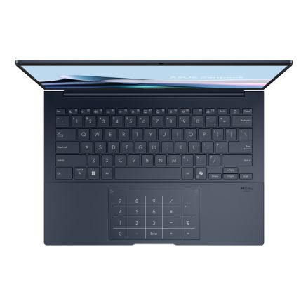 ASUS Zenbook 14 UX3405CA laptop in blue, 14-inch FHD display, Intel Ultra 9 ARL processor, 32GB LPDDR5X RAM, 1TB PCIe Gen4 SSD.