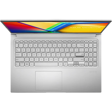 “ASUS Vivobook 15 open laptop top view showing full keyboard, numeric keypad, and precision touchpad – 8GB RAM model”