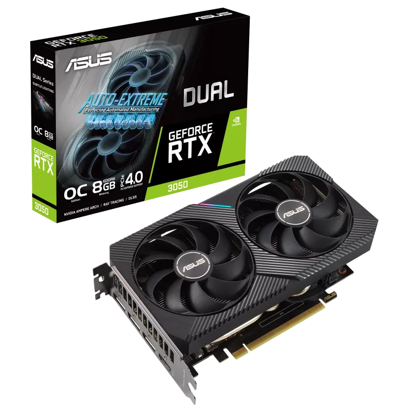 ASUS Dual GeForce RTX 3050 O6G 6GB GDDR6 graphics card with dual fan cooling for gaming and PC builds